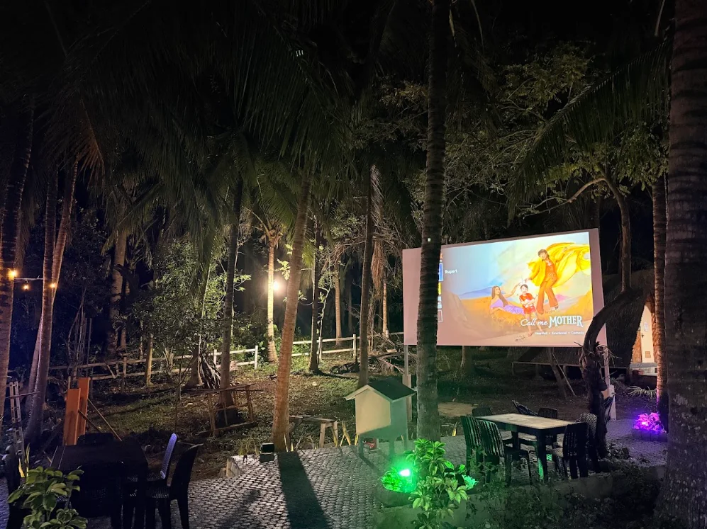 Outdoor cinema beneath the trees